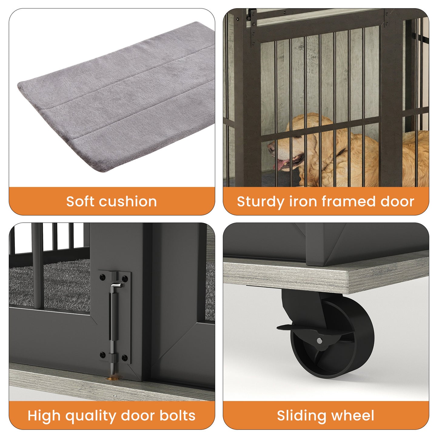 Furniture dog crate sliding iron door dog crate with mat. (Grey,43.7''W x 30''D x 33.7''H)