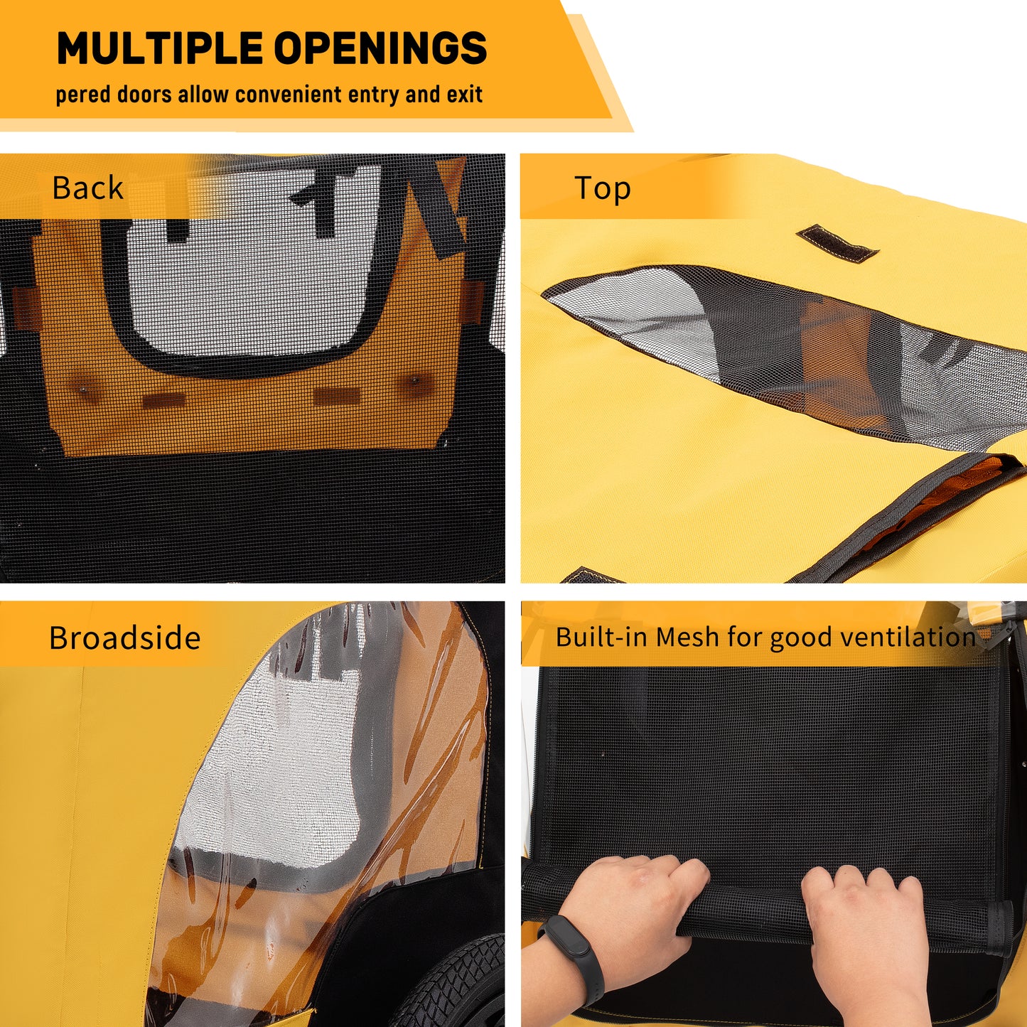 Yellow Outdoor Heavy Duty Foldable Utility Pet Stroller Dog Carriers Bicycle Trailer