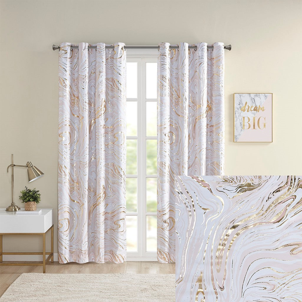 Grommet Top Printed Marble Metallic Total Blackout Curtain(Only 1 Pc Panel)