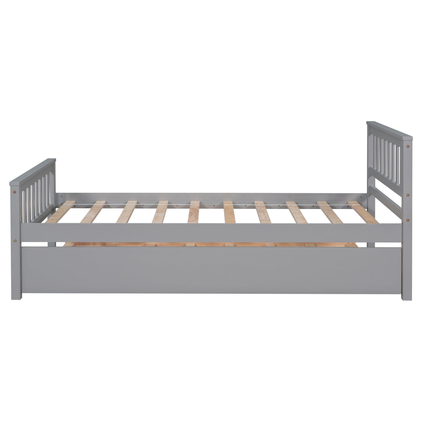 Twin Bed with Trundle, Platform Bed Frame with Headboard and Footboard, for Bedroom Small Living Space,No Box Spring Needed,Grey(Old SKU:W50422210)