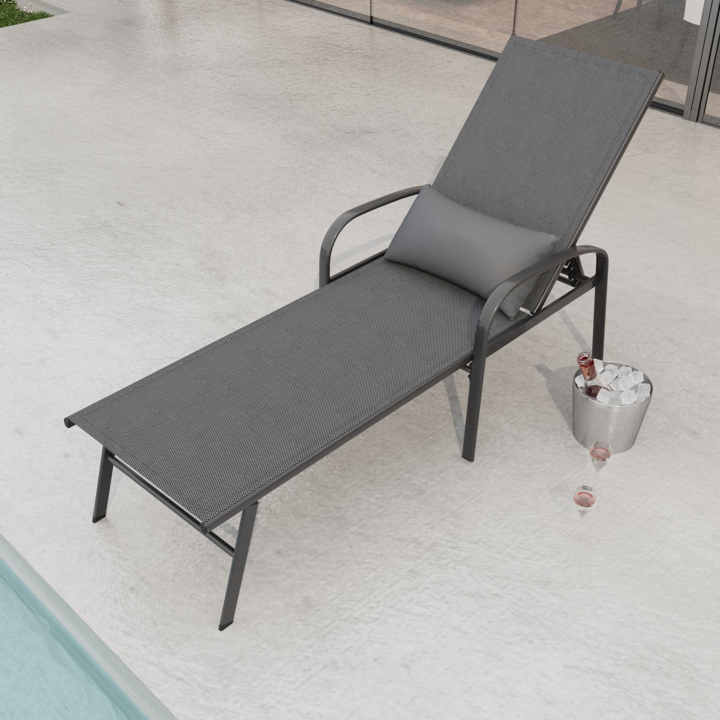 Outdoor Patio Swimming Pool Lounge Gray Color with Pillow