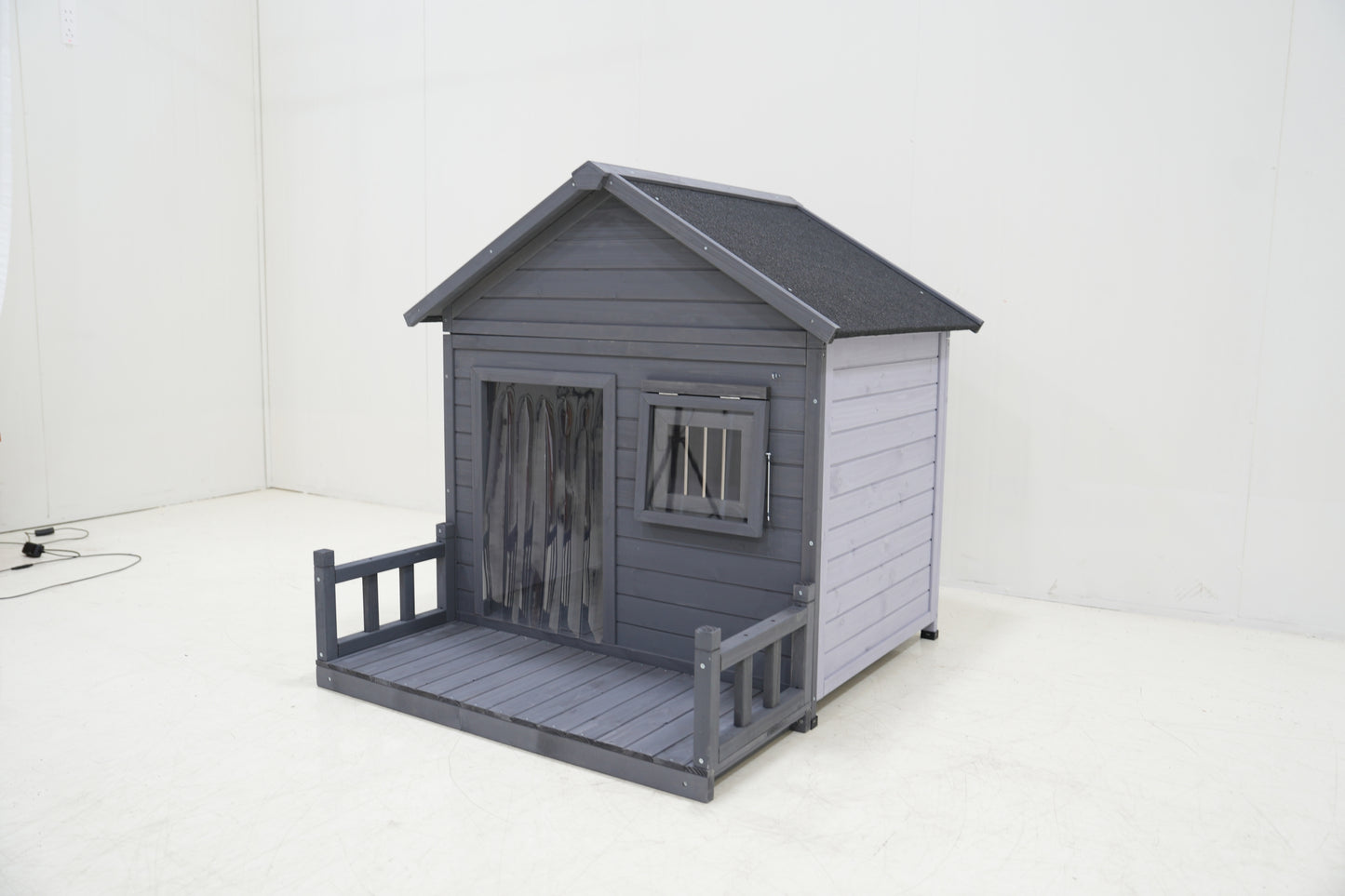 Large dog house, 44.2" long x 44.6" wide x 44.6" high solid wood asphalt roof dog house for large dogs with large terrace, weatherproof large dog house