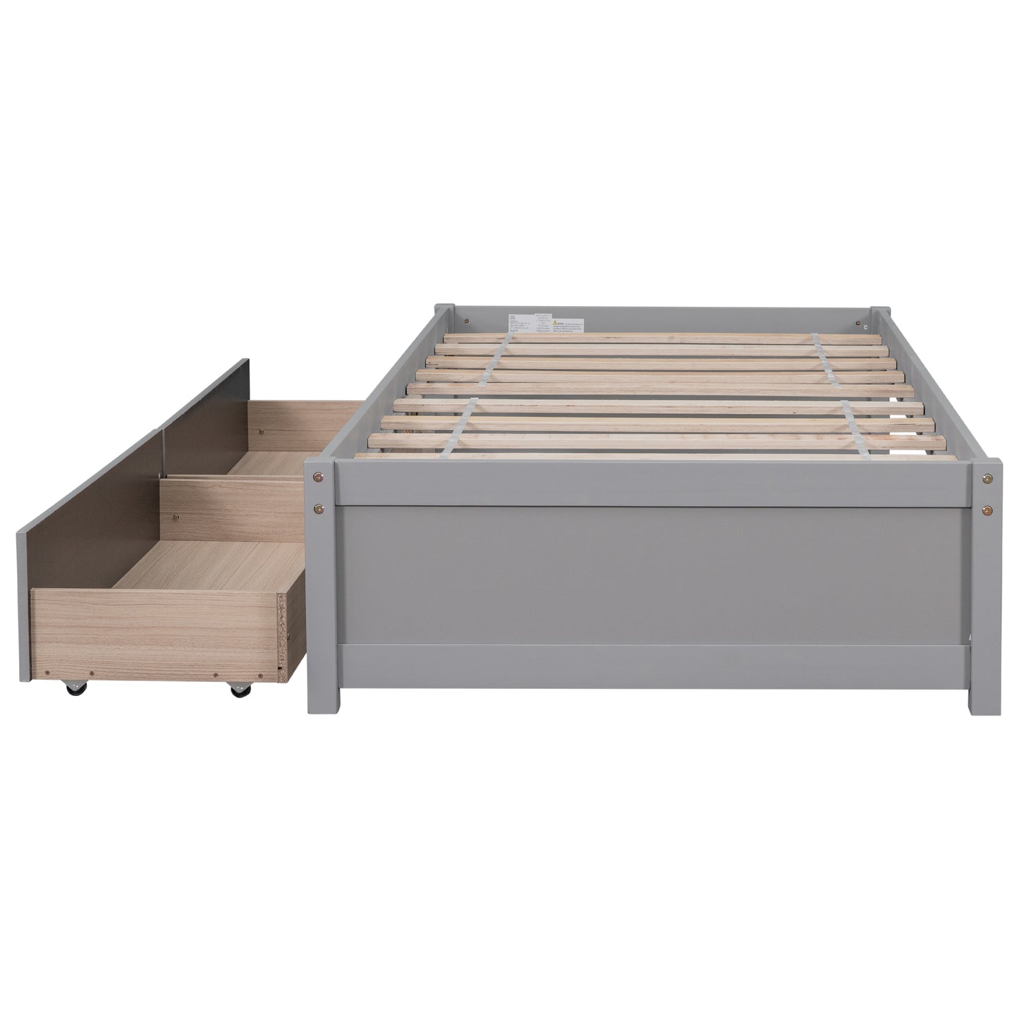 Twin Bed with 2 Drawers, Solid Wood, No Box Spring Needed ,Grey(Old SKU:W50422208)