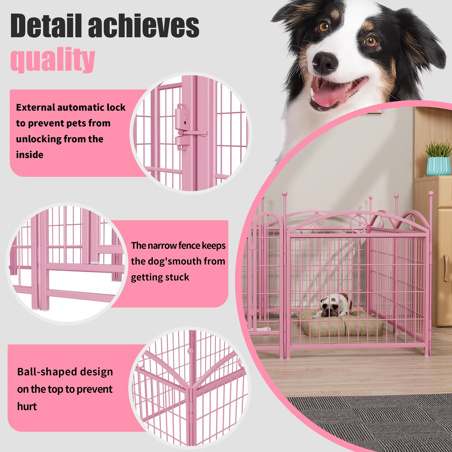 Dog Playpen Indoor 24 inch 8 Panels Metal Dog Pen Pet Dog Fence Outdoor Exercise Pen with Doors, Heavy Duty Dog Fence Puppy Pen for Large Medium Small Dogs Indoor Outdoor Foldable Pet Exercise Pen