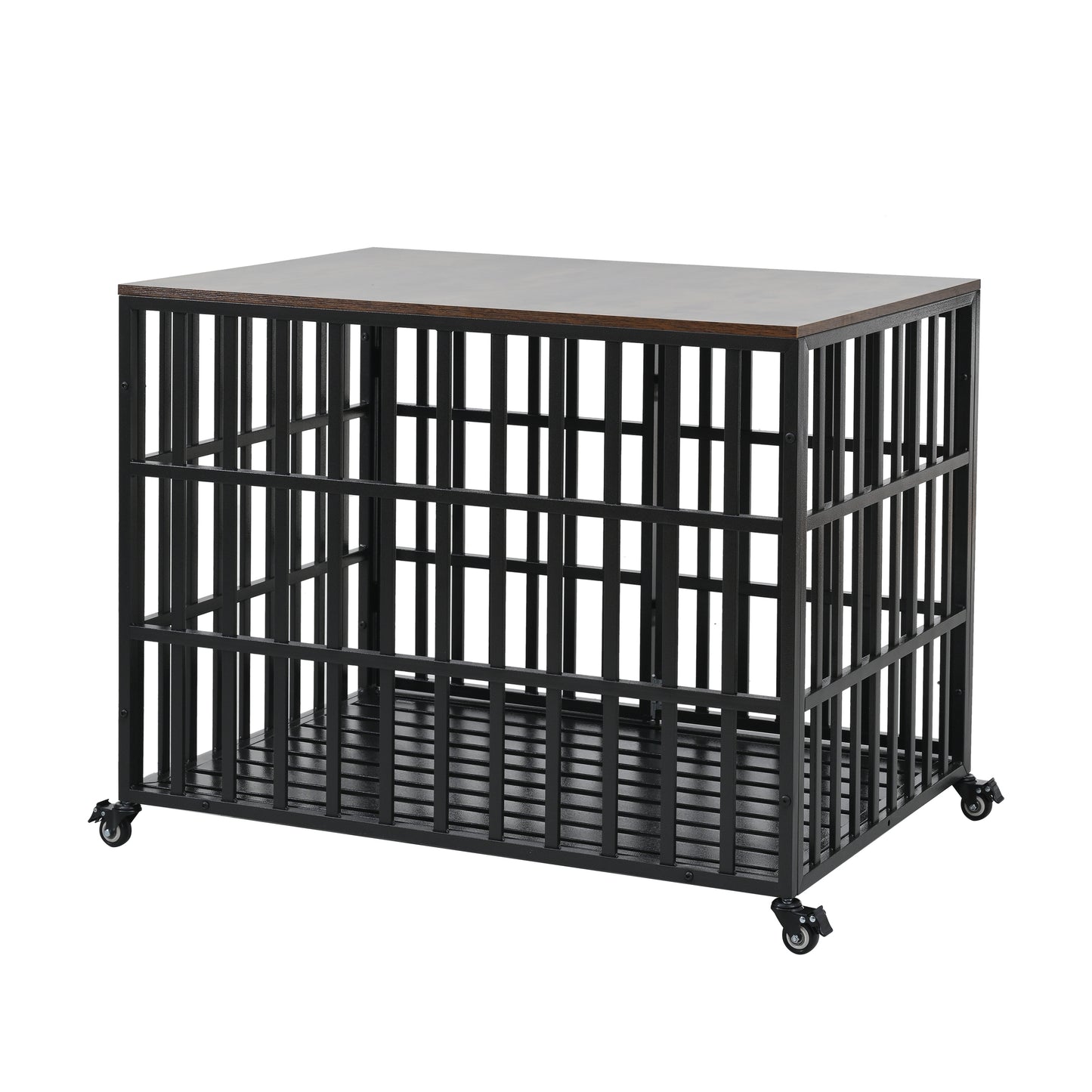 42" Heavy Duty Dog Crate for Large Medium Dogs, Furniture Style cage with 4 Lockable Wheels and 2 Locks, Decorative Pet House Wooden Cage Kennel Furniture Indoor