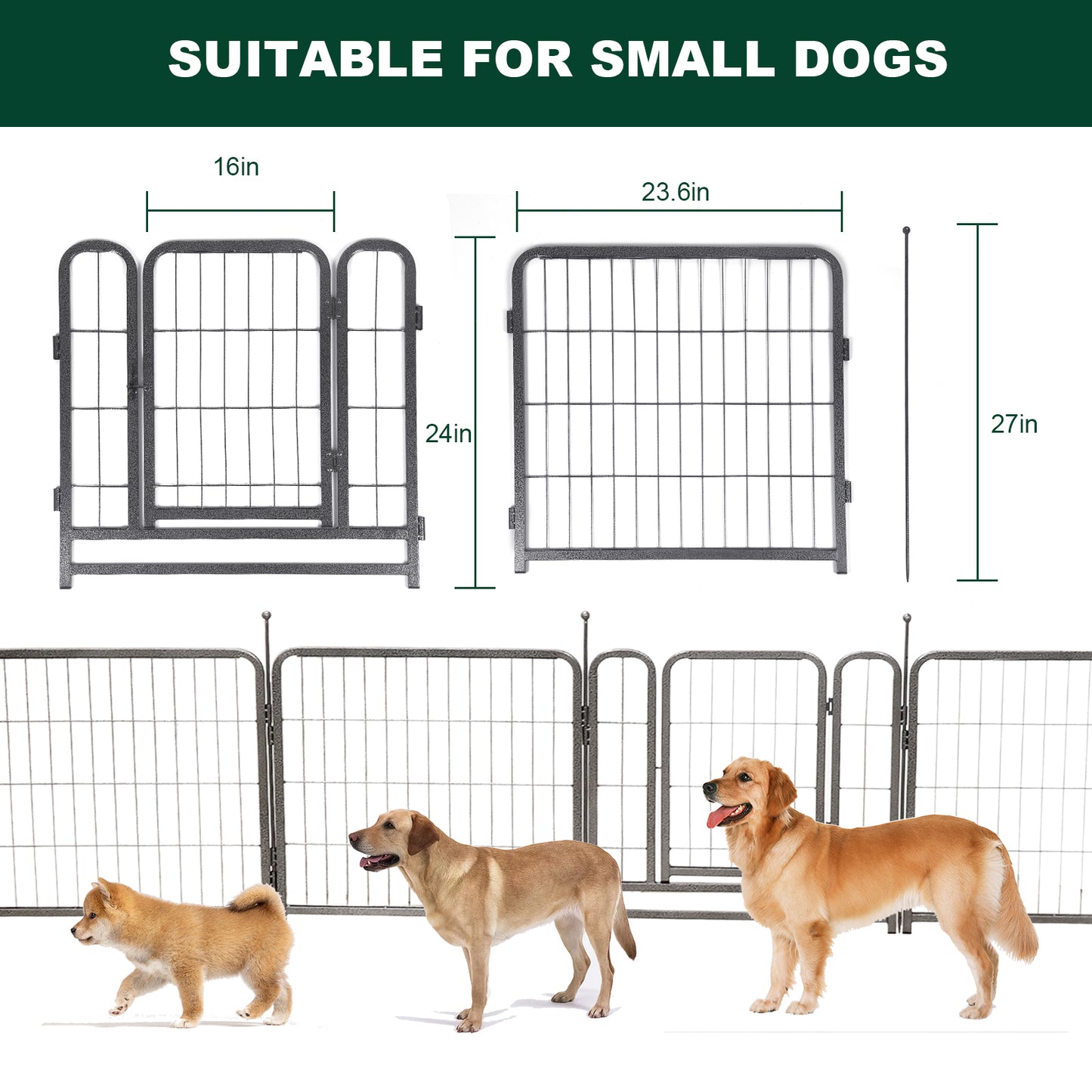 16 Panels Dog Playpen for outdoor,yard,camping,24"Height dog fence with 2 doors.