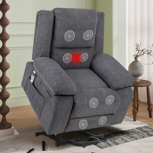 Electric Power Recliner Chair With Massage For Elderly ,Remote Control Multi-function Lifting, Timing, Cushion Heating Chair With Side Pocket Dark Grey