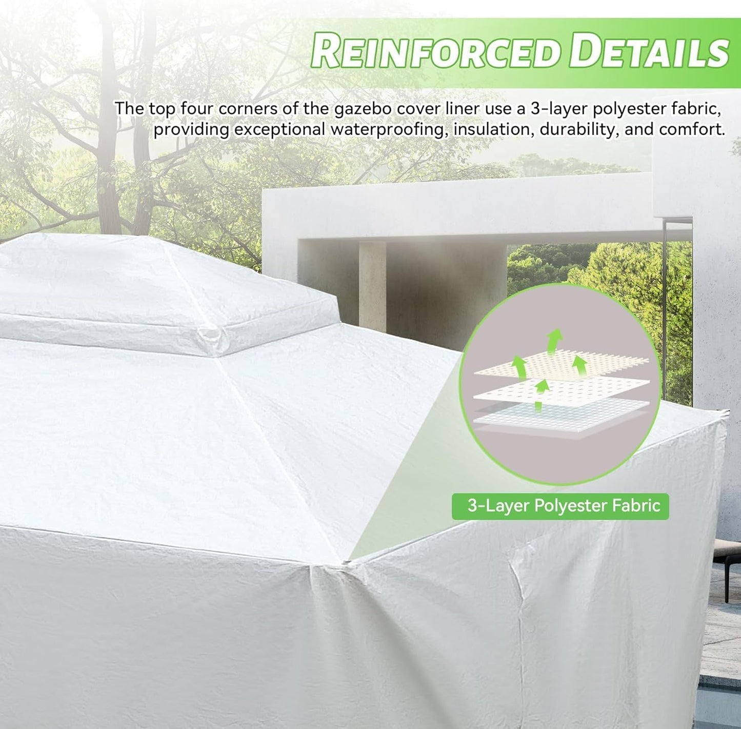 12'x20' Gazebo Cover for Hardtop Gazebos, Outdoor Universal Winter Gazebo Cover with Sidewalls and Mesh Windows, All Season Waterproof Enclosed Gazebo Cover, White