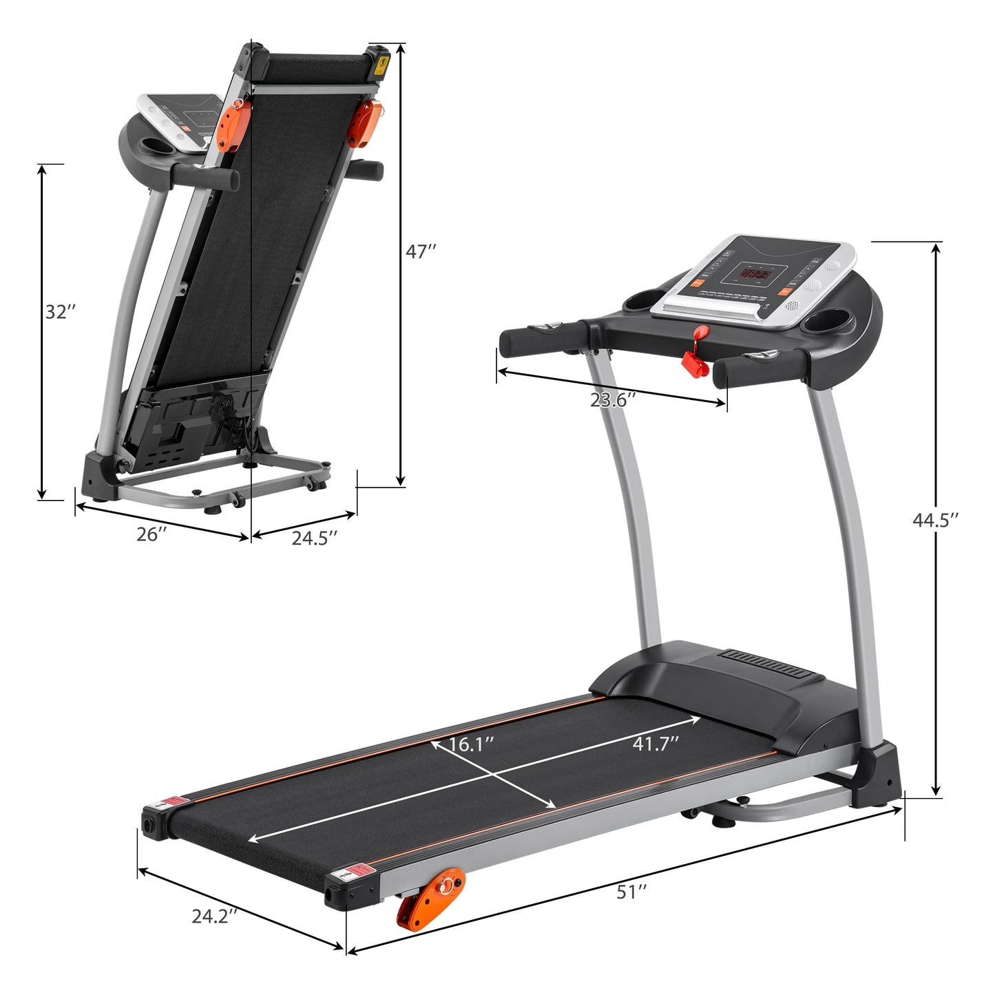 Easy Folding Treadmill for Home Use, 2.5HP Electric Running, Jogging & Walking Machine with Device Holder & Pulse Sensor, 3-Level Incline Adjustable Compact Foldable