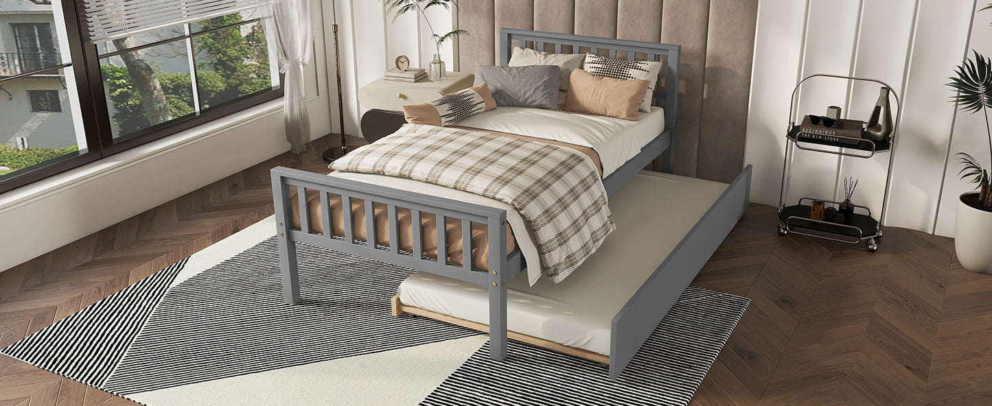 Twin Bed with Trundle, Platform Bed Frame with Headboard and Footboard, for Bedroom Small Living Space,No Box Spring Needed,Grey(Old SKU:W50422210)