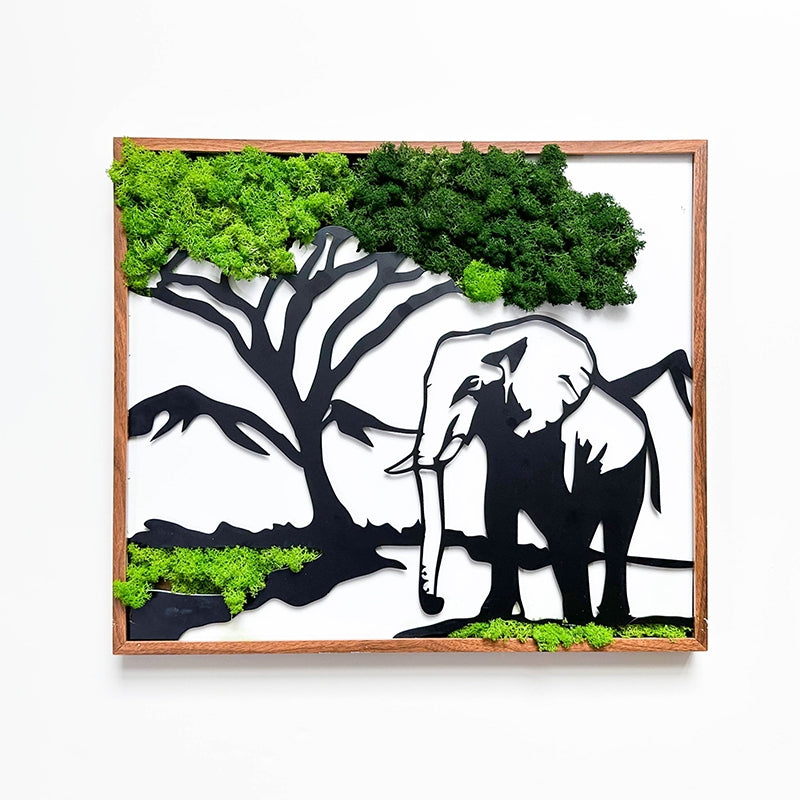 Elephants Moss Metal Wall Art