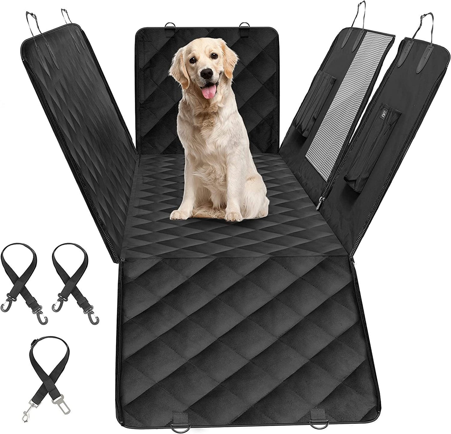 Simple Deluxe Dog Car Seat Cover for Back Seat, 100% Waterproof Pet Seat Protector with Mesh Window, Scratchproof & Nonslip Dog Hammock for Cars, Trucks, SUVs, Standard