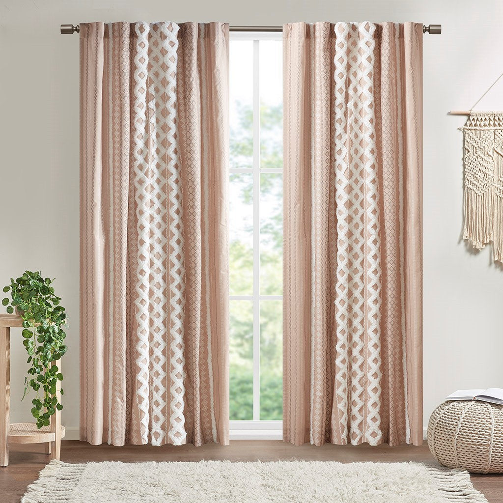 Cotton Printed Curtain Panel with Chenille Stripe and Lining Blush 50x84'