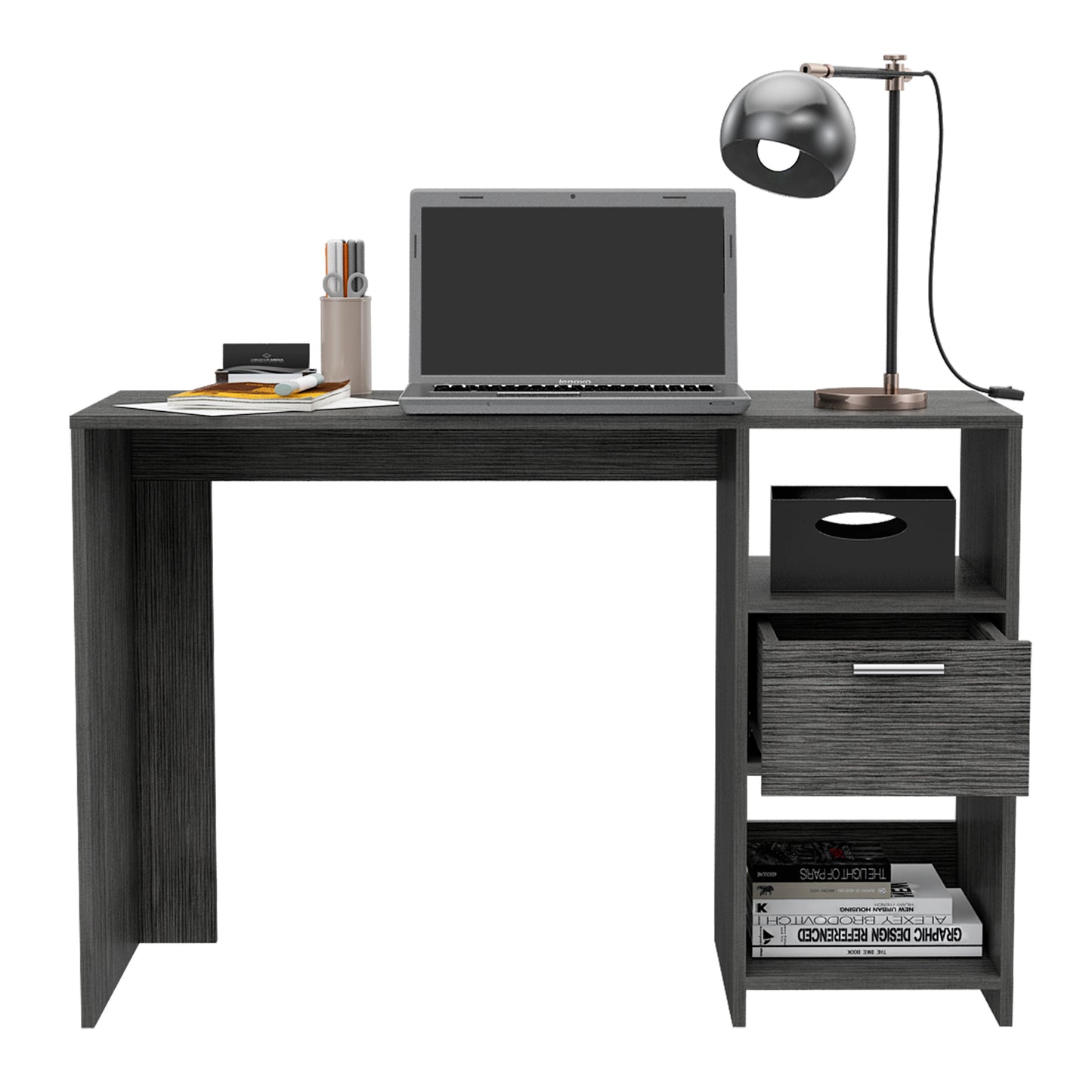 Omma Computer Desk, One Drawer, Two Shelves