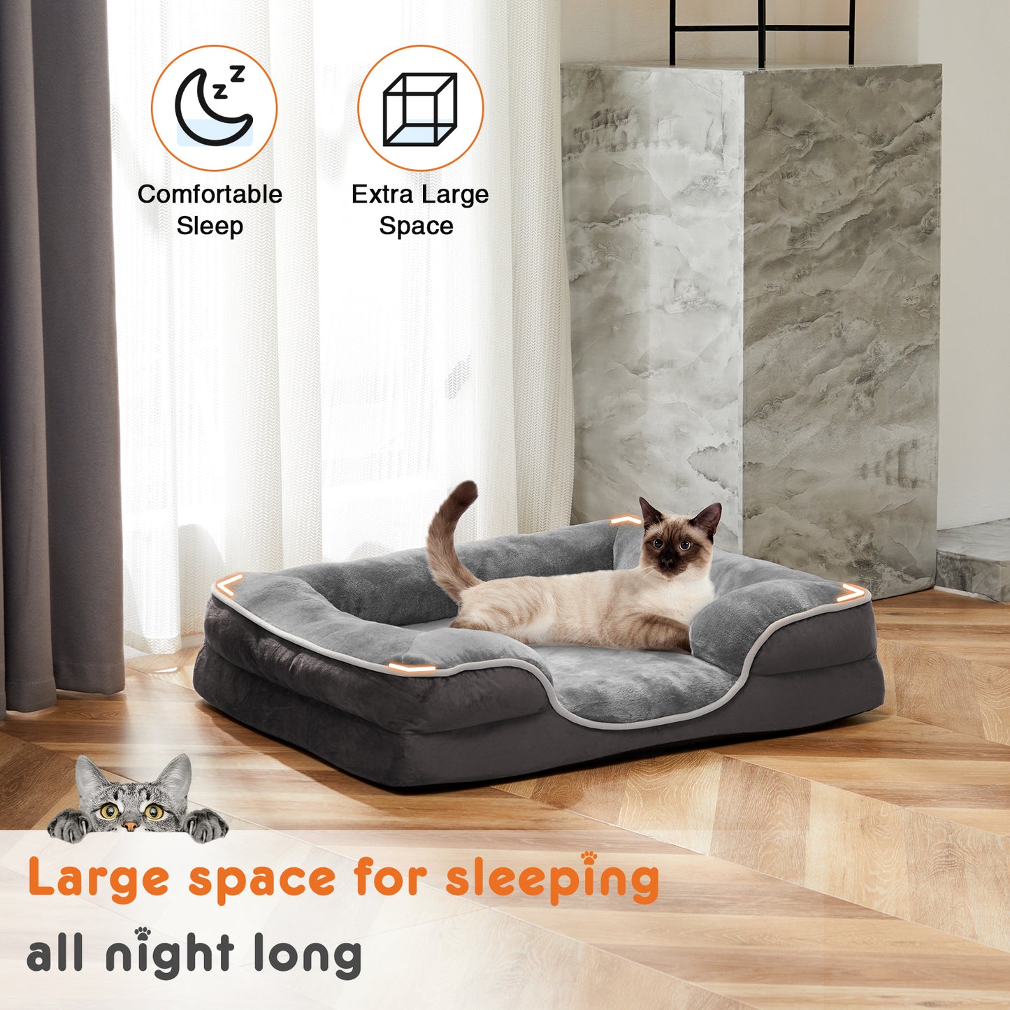 Memory Foam Pet Bed for Small Dogs & Cats with Washable Removable Cover Non-Slip Base Waterproof Liner Egg Crate Foam for Improved Sleep, gray,Small