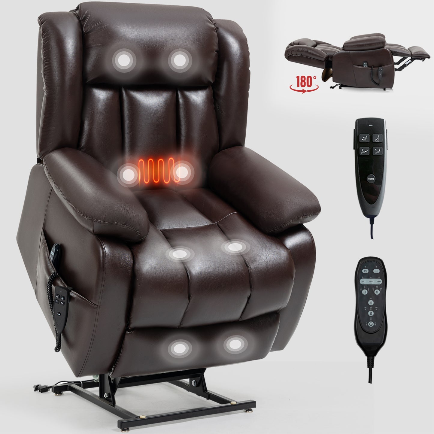 Dual Motor Infinite Position Up to 350 LBS Electric Medium size Brown Power Lift Recliner Chair with 8-Point Vibration Massage and Lumbar Heating