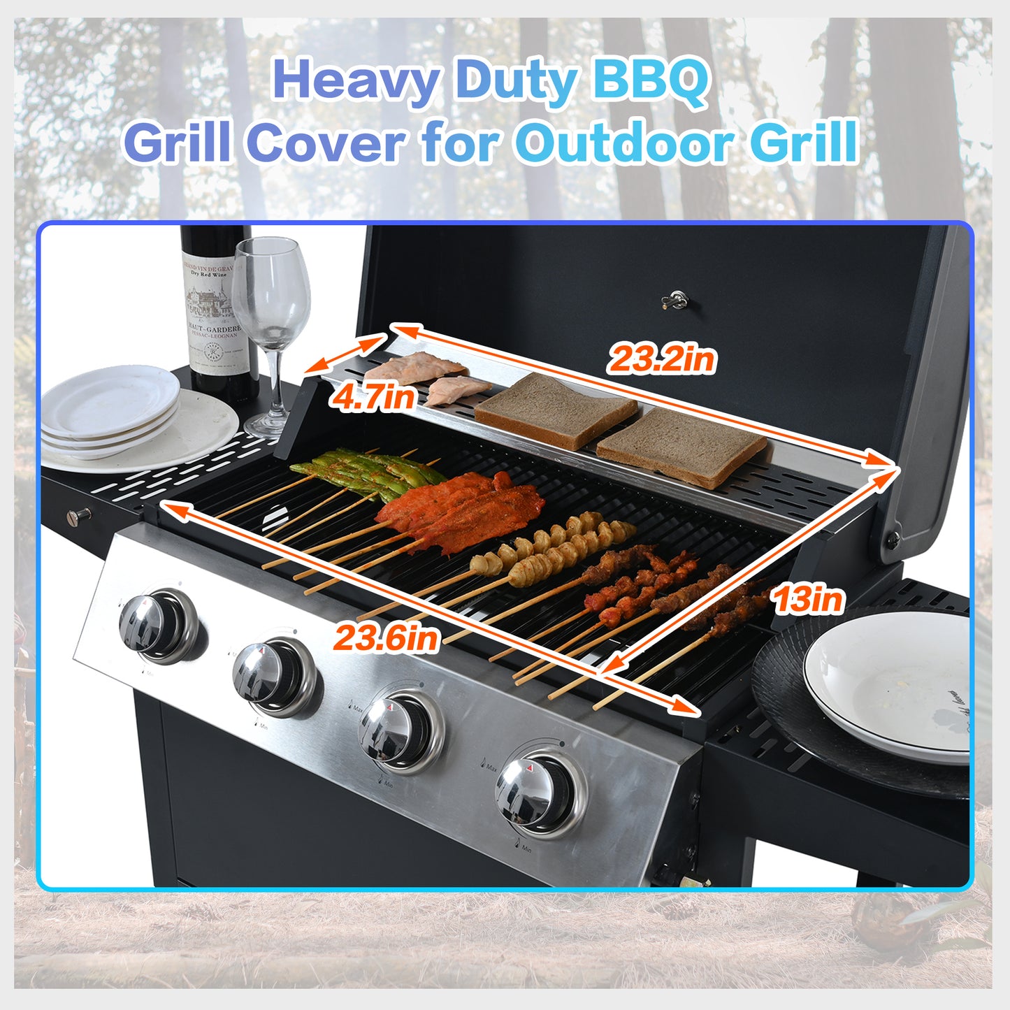 Propane Gas Grill 4 Burner Barbecue Grill, Stainless Steel 34,000 BTU Patio Garden Barbecue Grill with Two Shelves, Lid, Wheels and Bottle Opener