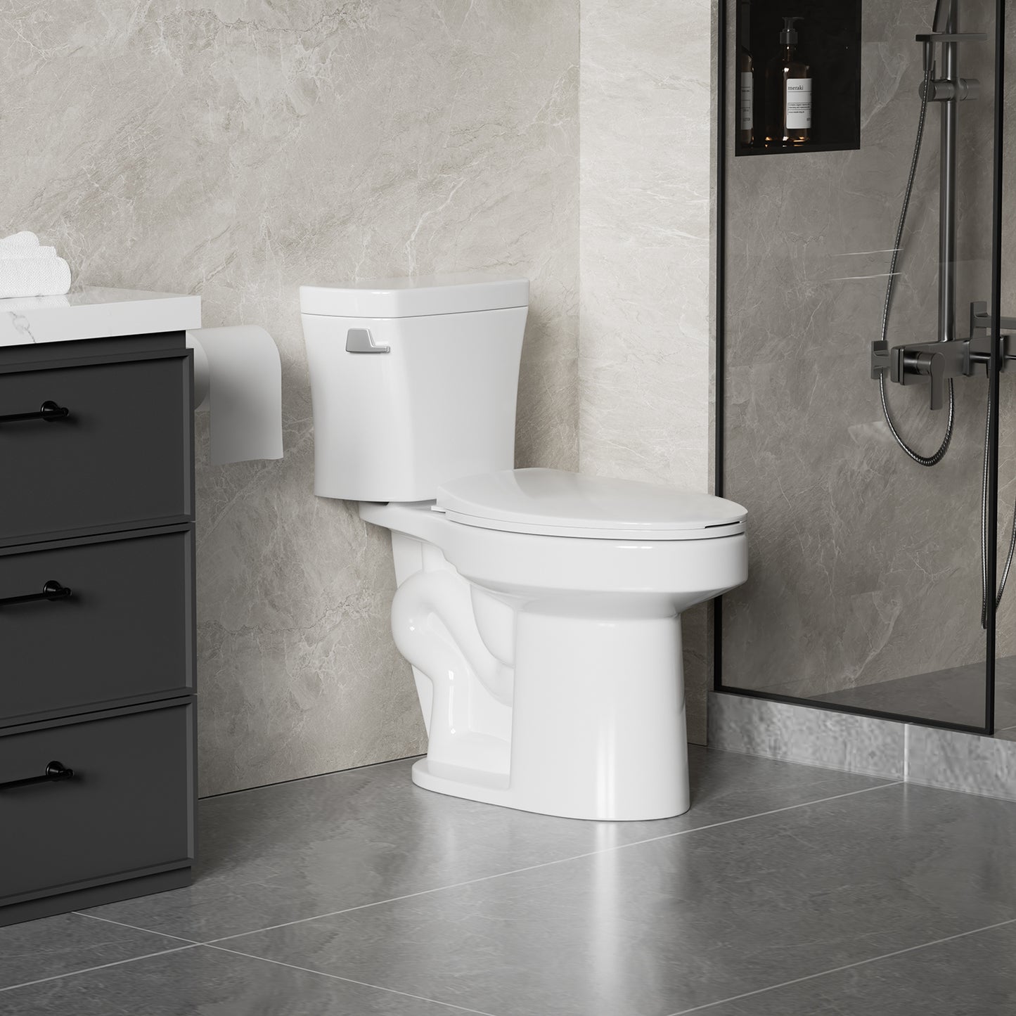 4.8 LPF 1.28 GPF Siphonic Two-Piece Toilet, Side Single Flush, CUPC, Watersense, ADA  Height, Gloss White GW-004