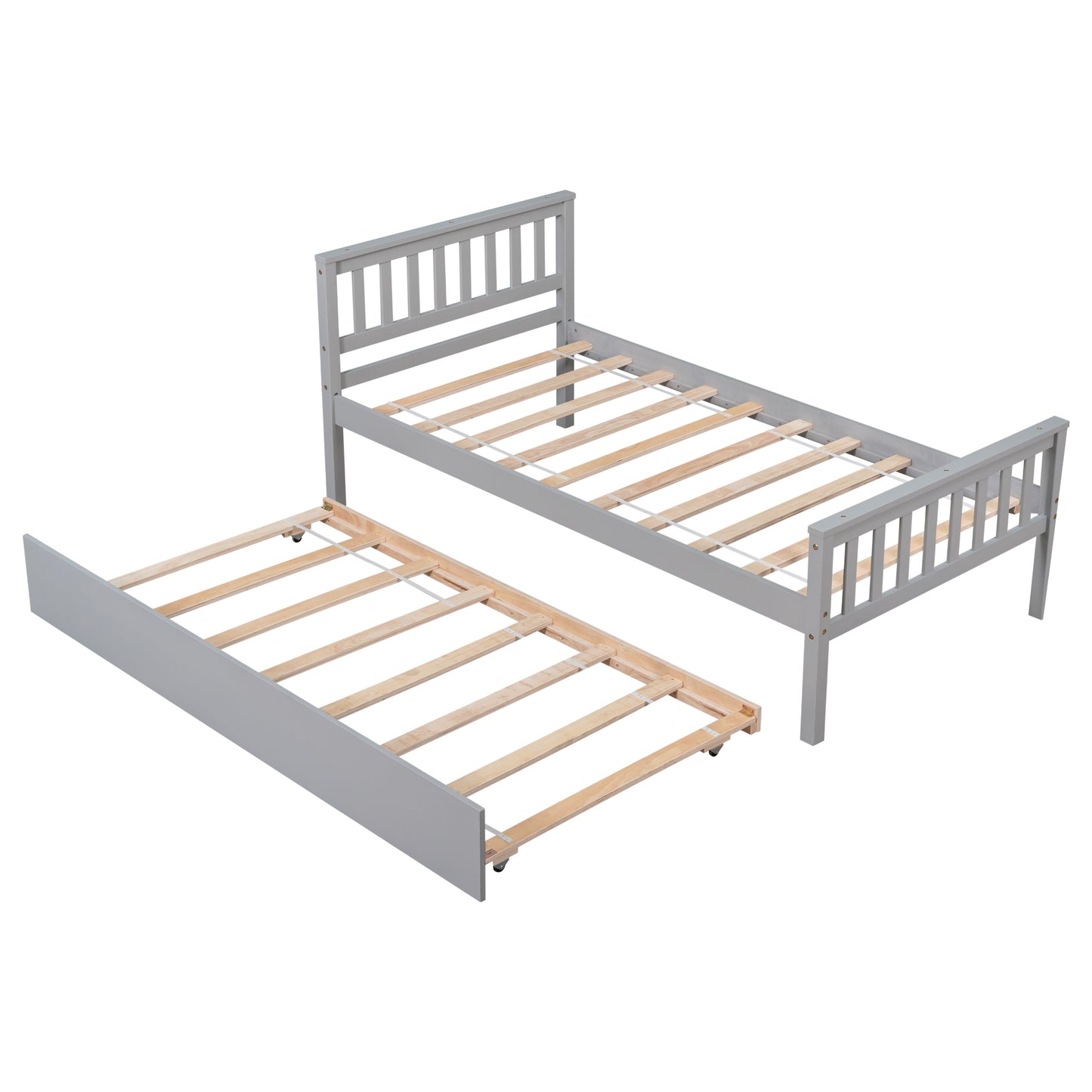 Twin Bed with Trundle, Platform Bed Frame with Headboard and Footboard, for Bedroom Small Living Space,No Box Spring Needed,Grey(Old SKU:W50422210)