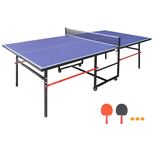 8ft Mid-Size Table Tennis Table Foldable & Portable Ping Pong Table Set for Indoor & Outdoor Games with Net, 2 Table Tennis Paddles and 3 Balls