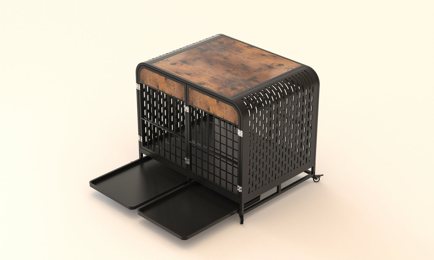 Heavy Duty Dog Crate Furniture Wooden Table Pet Dog Cage Kennel House Indoor Side End Table Decor with Removable Trays and Lockable Wheels for Medium and Large Dogs 42" Brown