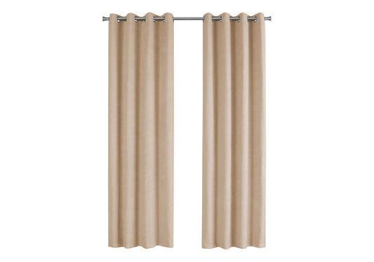 Curtain Panel, 2pcs Set, 54'w X 95'l, Room Darkening, Grommet, Living Room, Bedroom, Kitchen, Beige Micro Suede, Contemporary, Modern