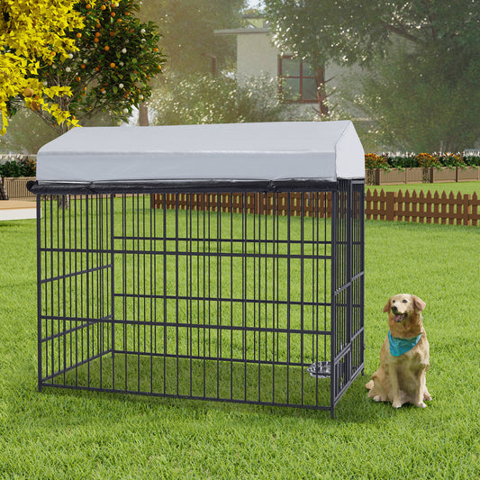 Large Dog Kennel Outdoor Pet Pens Dogs Run Enclosure Animal Hutch Metal Coop Fence with Roof Cover(6.6'L x 3.9'W x 5.9'H)