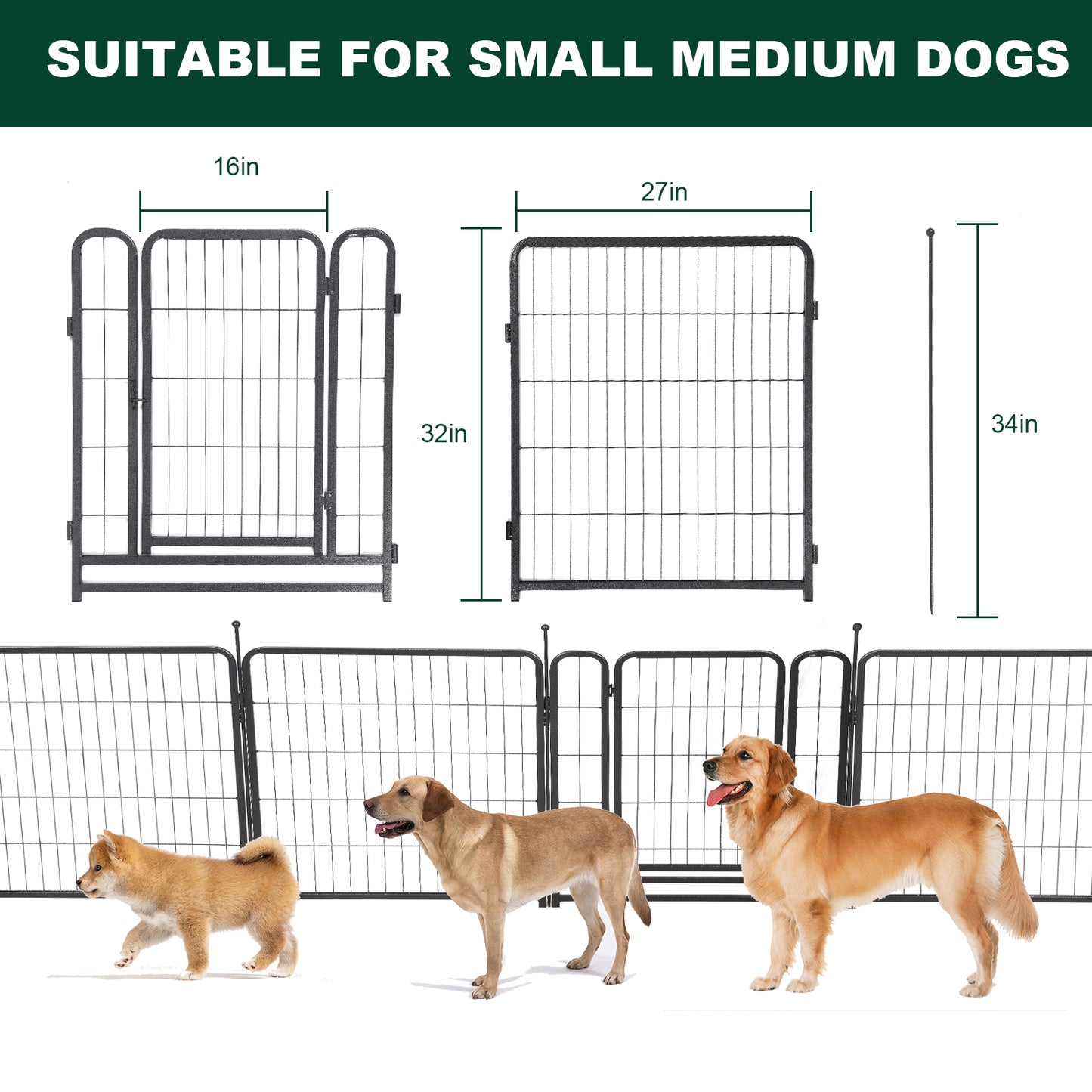 16 Panels Dog Playpen for outdoor,yard,camping,31.6"Height dog fence with 2 doors.