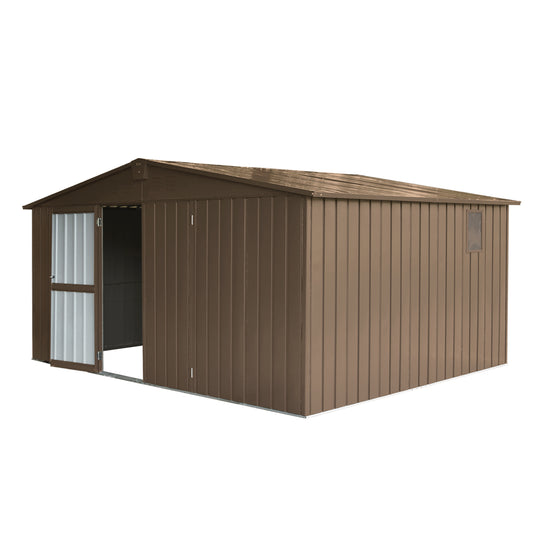 Backyard Storage Shed 11' x 12.5' with Galvanized Steel Frame & Windows, Outdoor Garden Shed Metal Utility Tool Storage Room with Lockable Door for Patio(Brown)