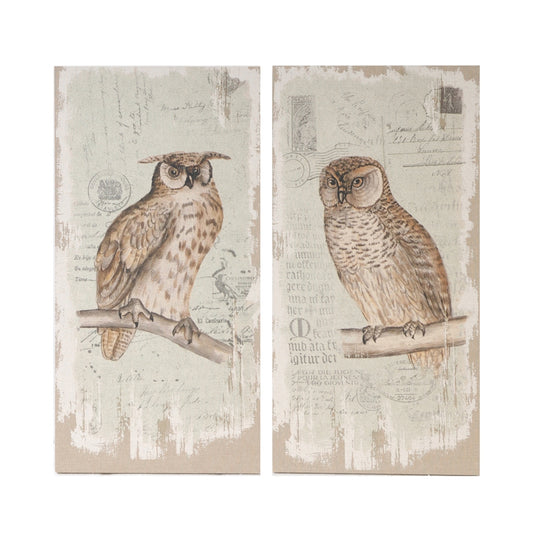 Set of 2 Lilith Owl Prints with Distressed Look, Rectangle Animal Hanging Wall Art 39.5x20'