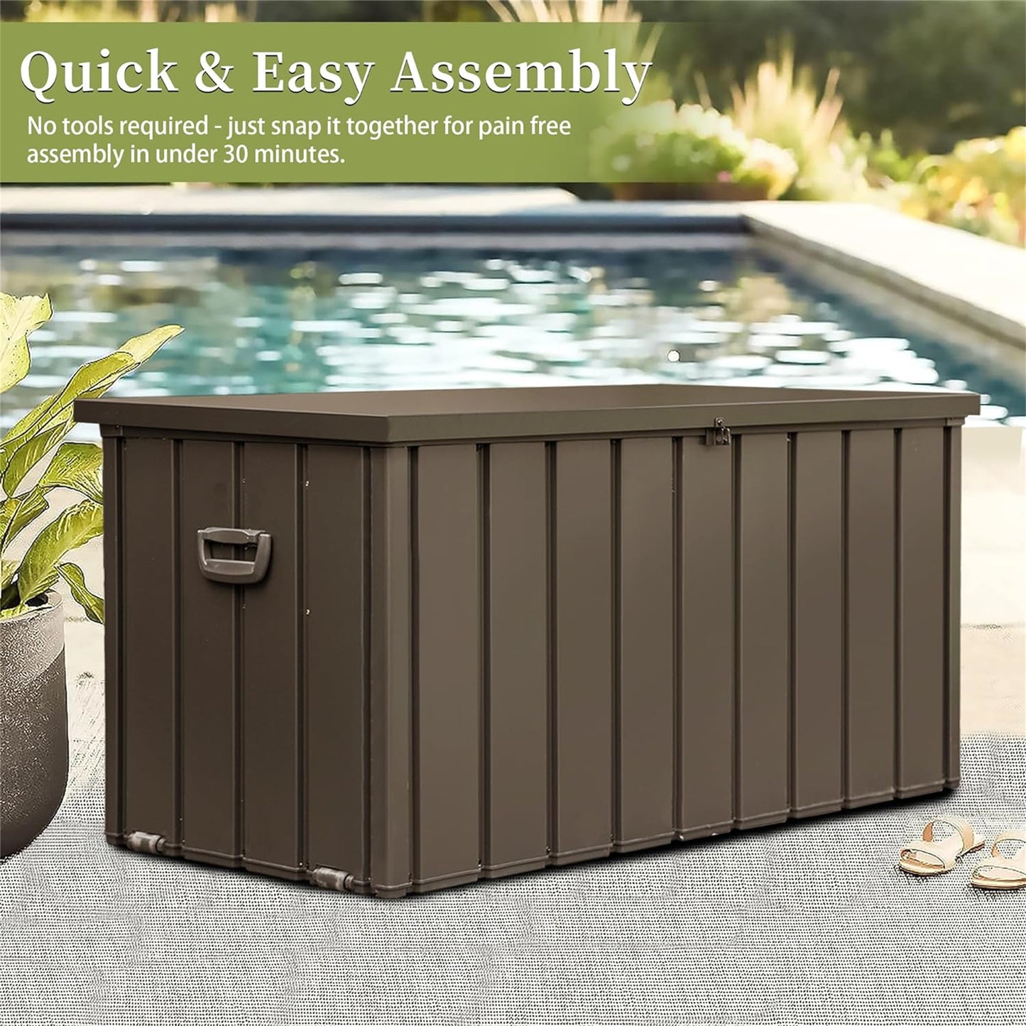 200 Gallon Outdoor Storage Deck Box Waterproof, Large Patio Storage Bin for Outside Cushions, Throw Pillows, Garden Tools, Lockable (Dark Brown)