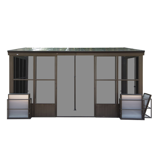 10x12FT All Season Sunroom, Outdoor Permanent Wall Mounted Solarium with Detachable Polycarbonate Windows, Aluminum Lean to Gazebo Sun Room with 2 Lockable Sliding Doors for Garden Patio Deck