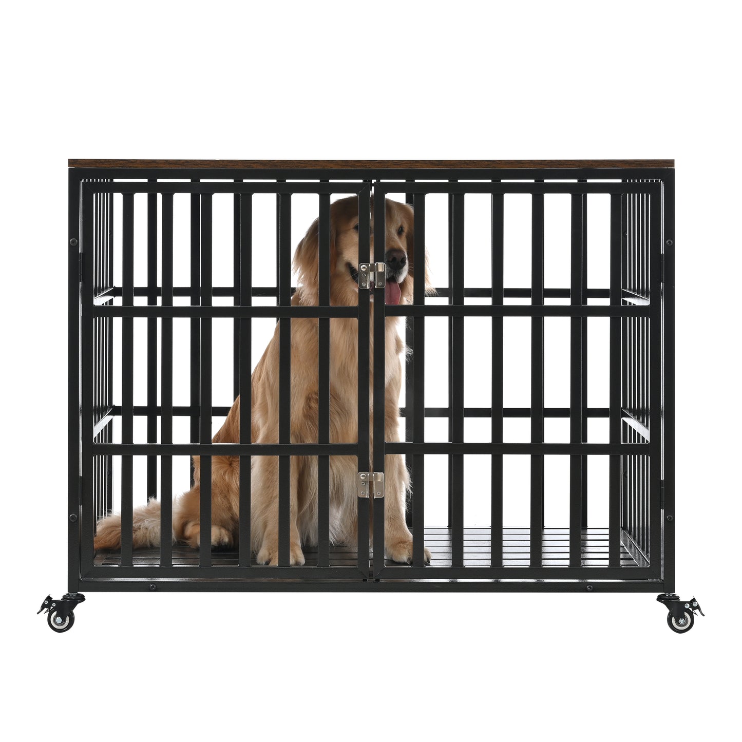 42" Heavy Duty Dog Crate for Large Medium Dogs, Furniture Style cage with 4 Lockable Wheels and 2 Locks, Decorative Pet House Wooden Cage Kennel Furniture Indoor