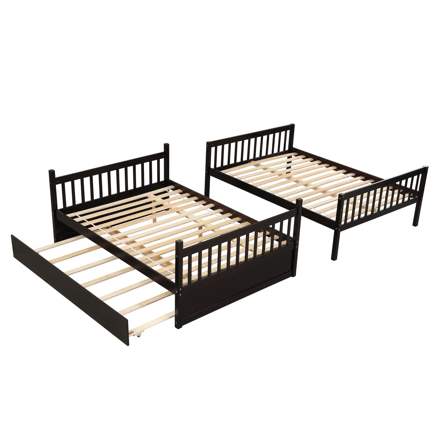 Full Over Full Bunk Bed with Trundle,Espresso