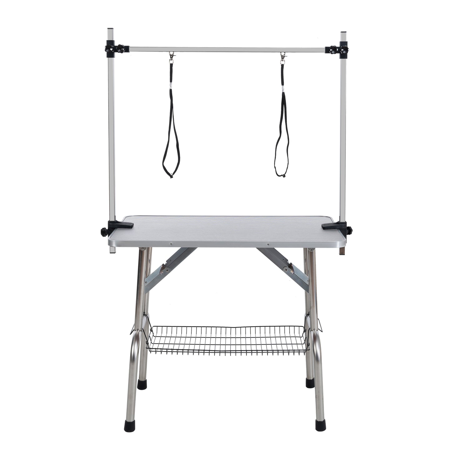 36" Folding Dog Pet Grooming Table Stainless Steel Frame Rubber Mat on Board with Adjustable Arm and Clamps pet dog Cat Grooming Table (SILVER-GRAY COLOR)