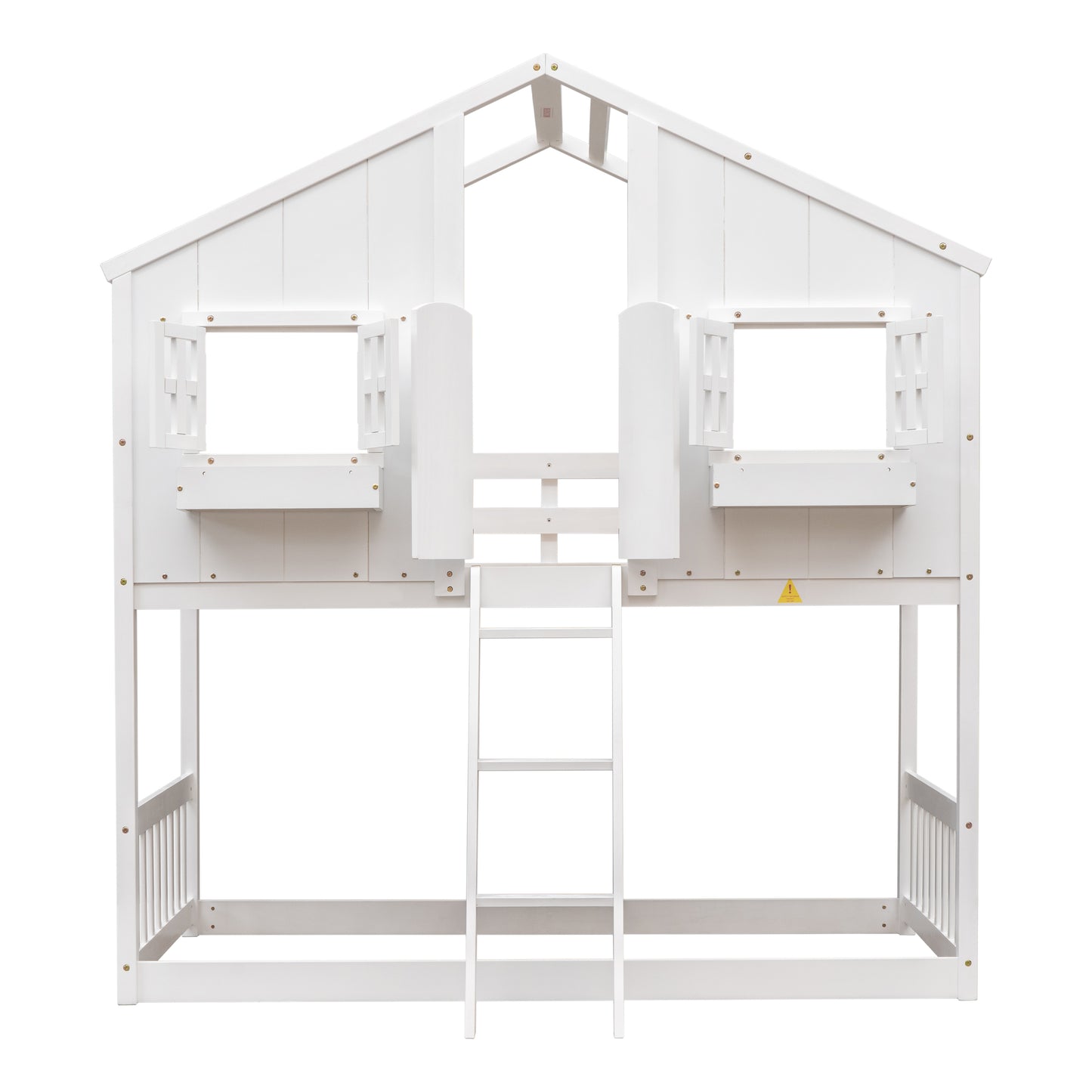 Twin over Twin House Bunk Bed with Roof , Window, Window  Box, Door , with Safety Guardrails and Ladder,White