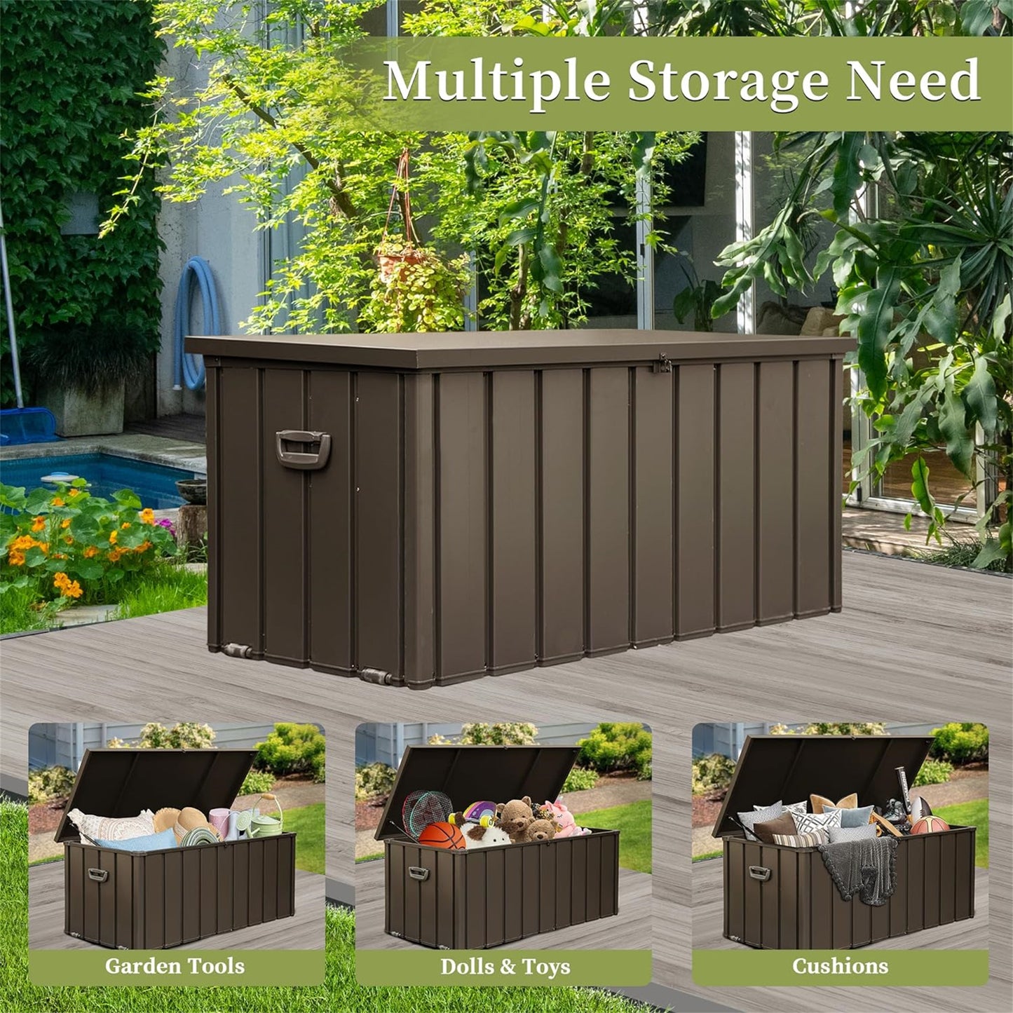 160 Gallon Outdoor Storage Deck Box Waterproof, Large Patio Storage Bin for Outside Cushions, Throw Pillows, Garden Tools, Lockable (Dark Brown)