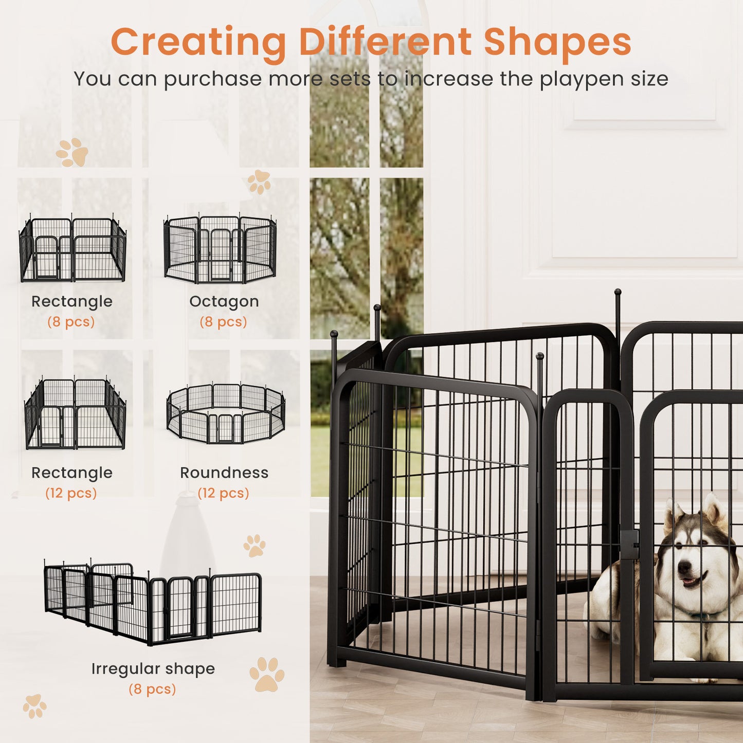 Dog Playpen Outdoor, 8 Panel Dog Fence 24" Pet Pen for Small Dogs Pet Exercise Pen for Puppy/Rabbit/Small Animals Portable Playpen for RV Camping Garden Yard, Indoor. Black, 22.2'' W x 23.6'' H.