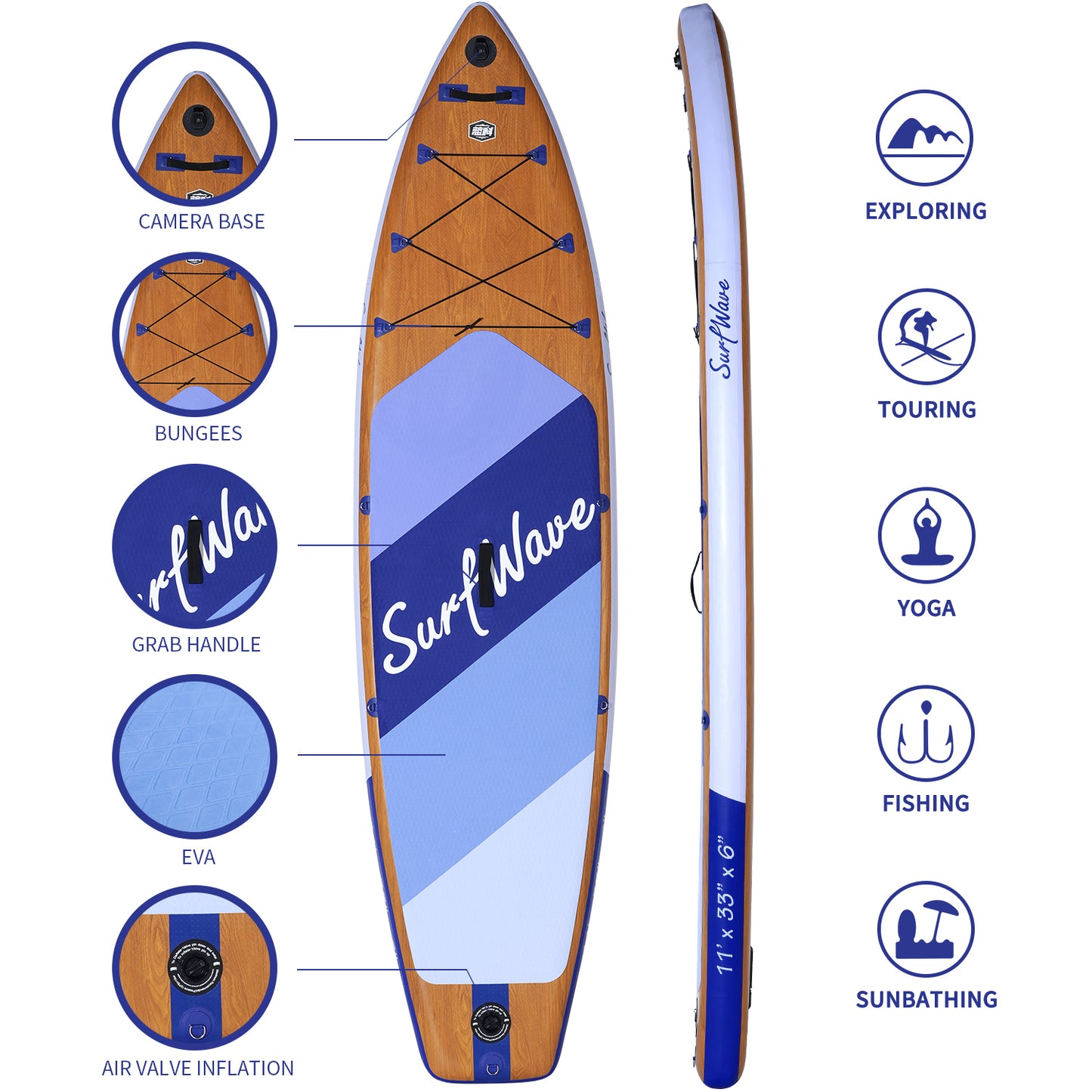 Inflatable Stand Up Paddle Board 11'x34"x6" With Accessories