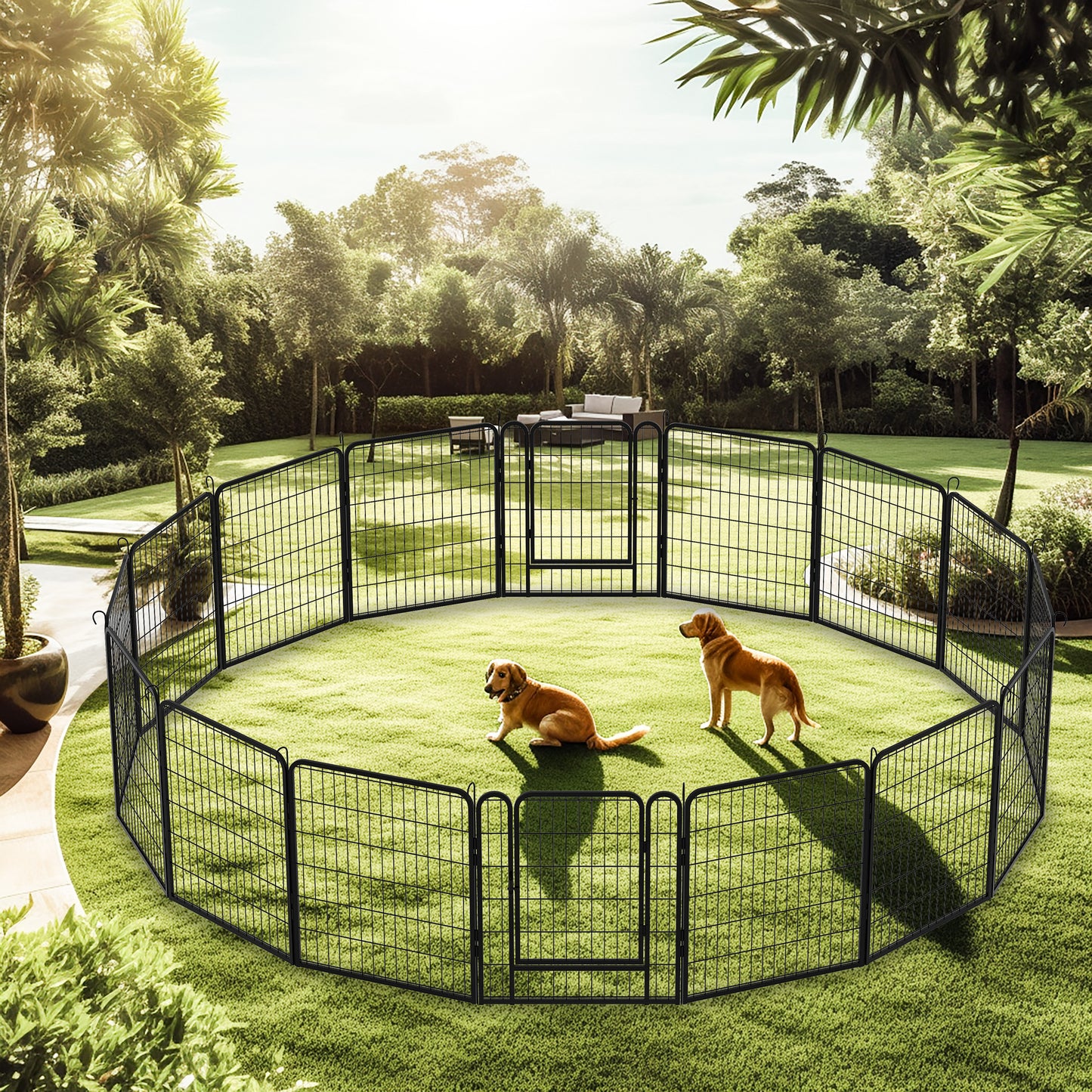 16 Panels Heavy Duty Metal Playpen with door,31.7"H Dog Fence Pet Exercise Pen for Outdoor