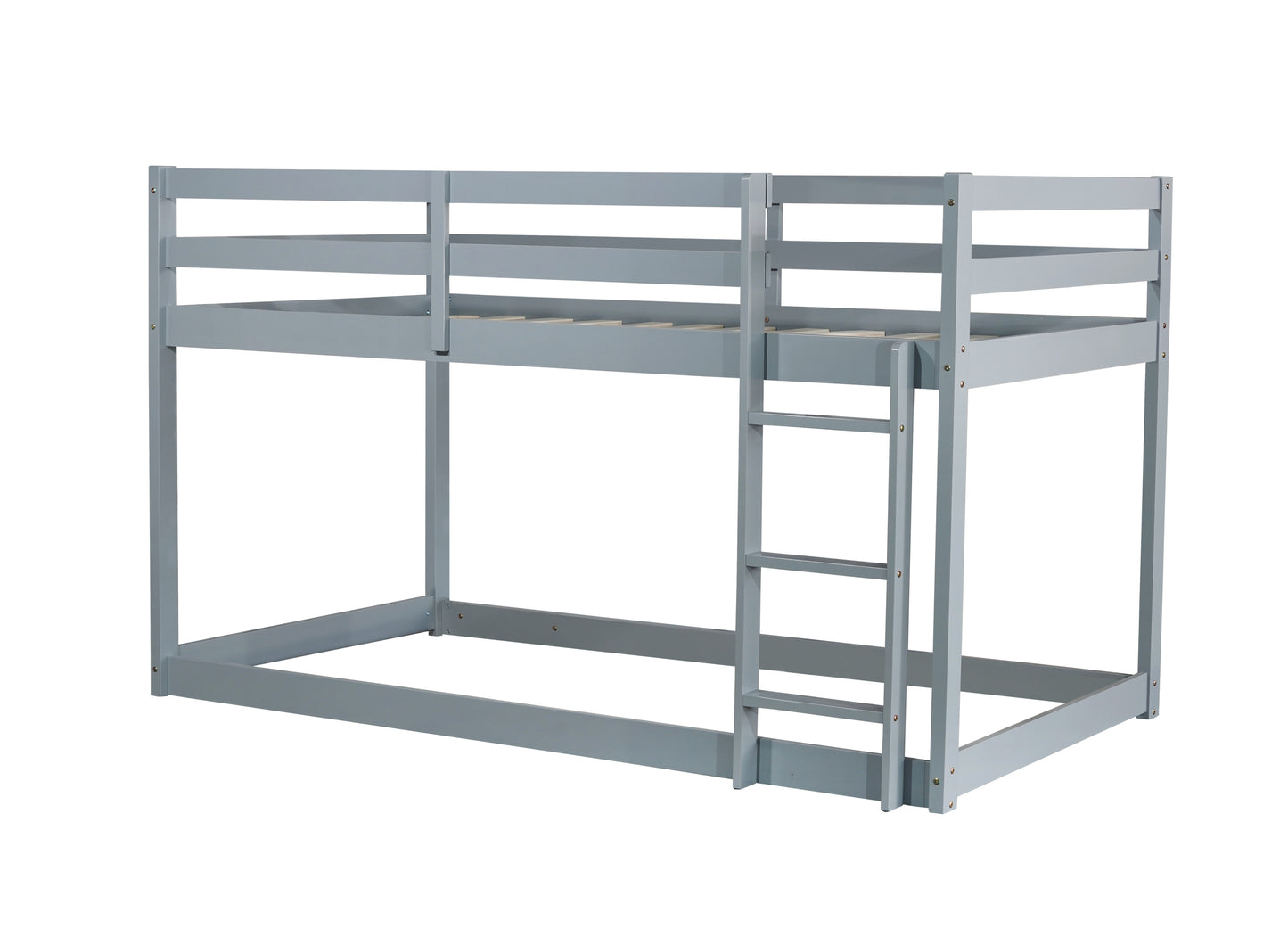 Solid Wooden, Solid Rubber Wooden Twin over Twin Loft Bed with Ladder, with Bed Platform of Strengthened Slats , Grey