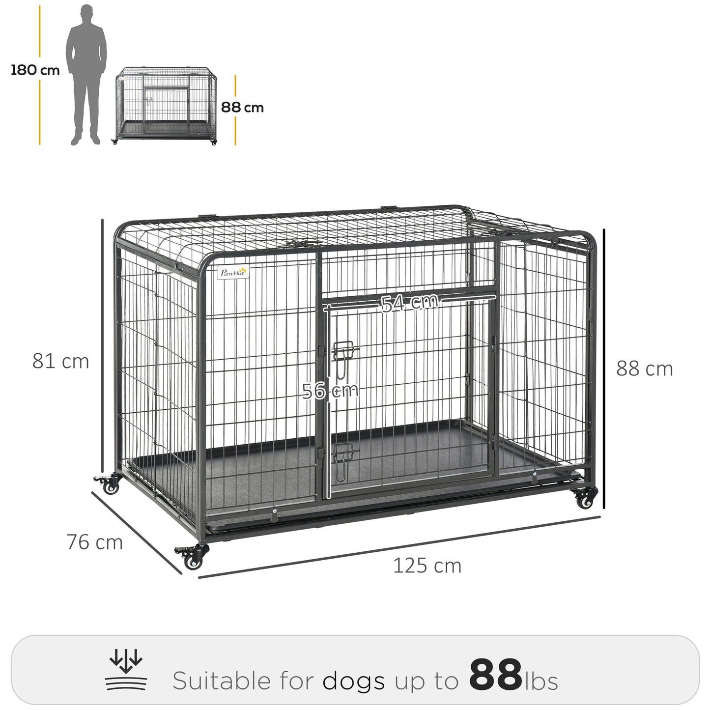 PawHut Folding Design Heavy Duty Metal Dog Cage Crate & Kennel with Removable Tray and Cover, & 4 Locking Wheels, Indoor/Outdoor 49"