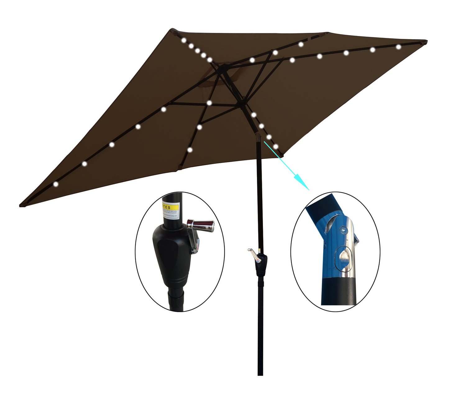 10 x 6.5t Rectangular Patio Umbrella Solar LED Lighted Outdoor Market Table Waterproof Umbrellas Sunshade with Crank and Push Button Tilt for Garden Deck Backyard Pool Shade Outside Deck Swimming Pool