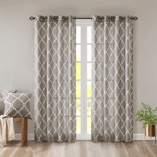 Fretwork Print Grommet Top Window Curtain Panel(Only 1 Pc Panel)