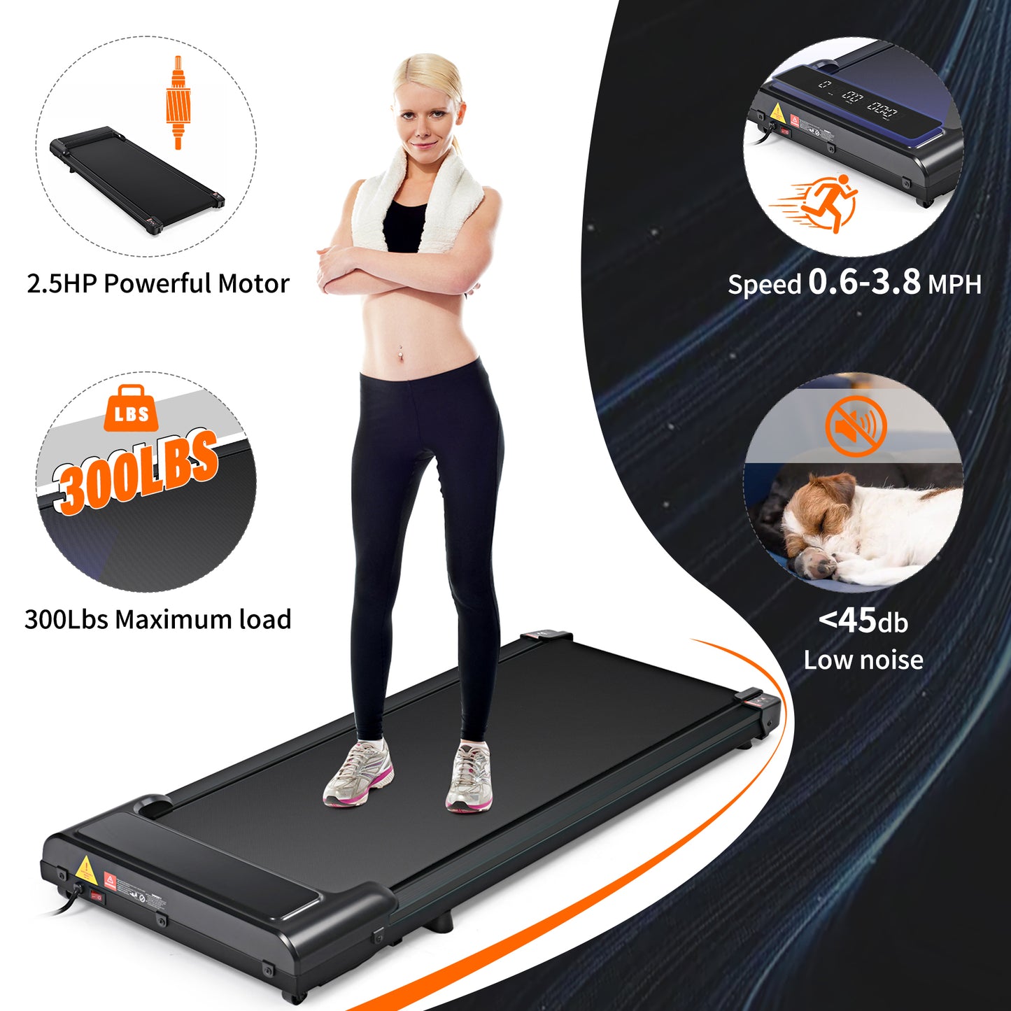 Walking Pad 300 lb Capacity, Desk Treadmill for Home Office, Protable Treadmill Under Desk, Walking Treadmills for Home,0.6 to 3.8 mph Portable Treadmill