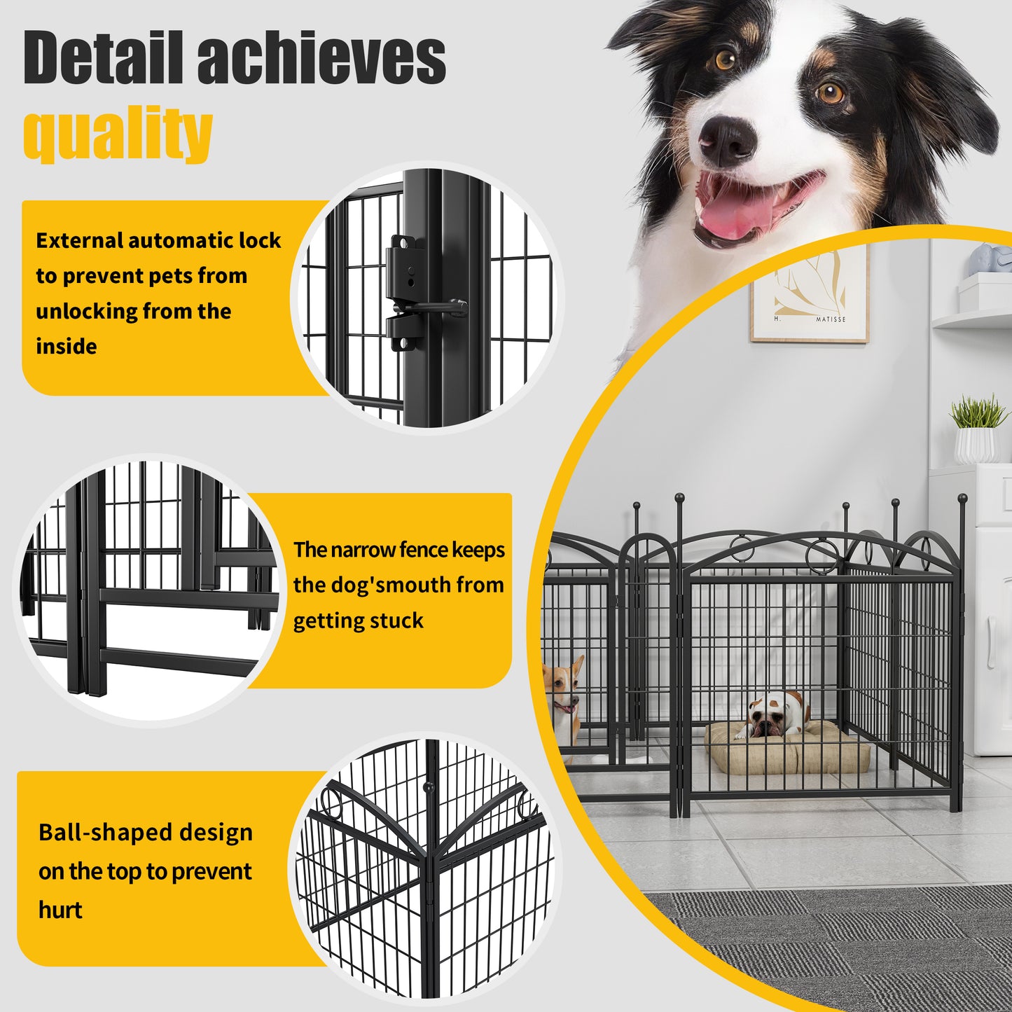 Dog Playpen Indoor 24 inch 8 Panels Metal Dog Pen Pet Dog Fence Outdoor Exercise Pen with Doors, Heavy Duty Dog Fence Puppy Pen for Large Medium Small Dogs Indoor Outdoor Foldable Pet Exercise Pen