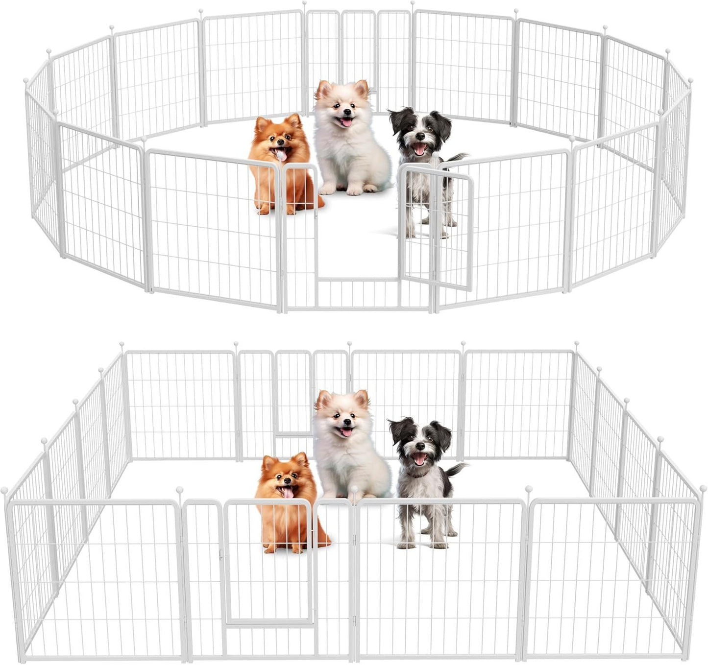 Dog Playpen, 24" Height 16 Panels Fence with Anti-Rust Coating, Metal Heavy Portable Foldable Dog Pen for Small/Medium Dogs RV Camping, White