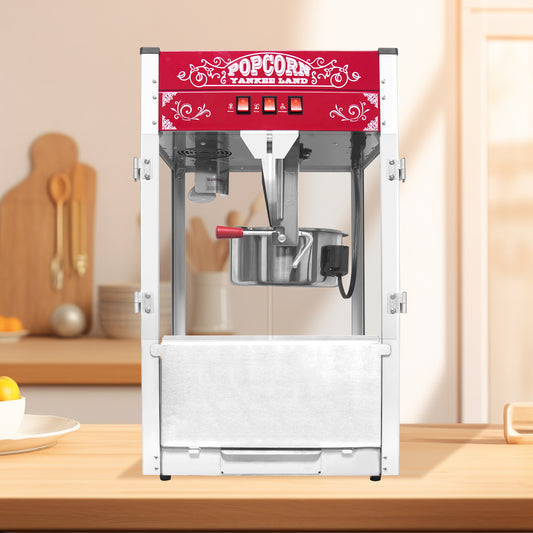 Commercial Popcorn MAKER Machine, 16 Oz Kettle, 1440 W Countertop Popcorn Maker for 80 Cups per Batch, Theater Style Popper with 3-Switch Control Steel Frame Tempered Glass Doors 1 Scoop 2 Spoons, Red