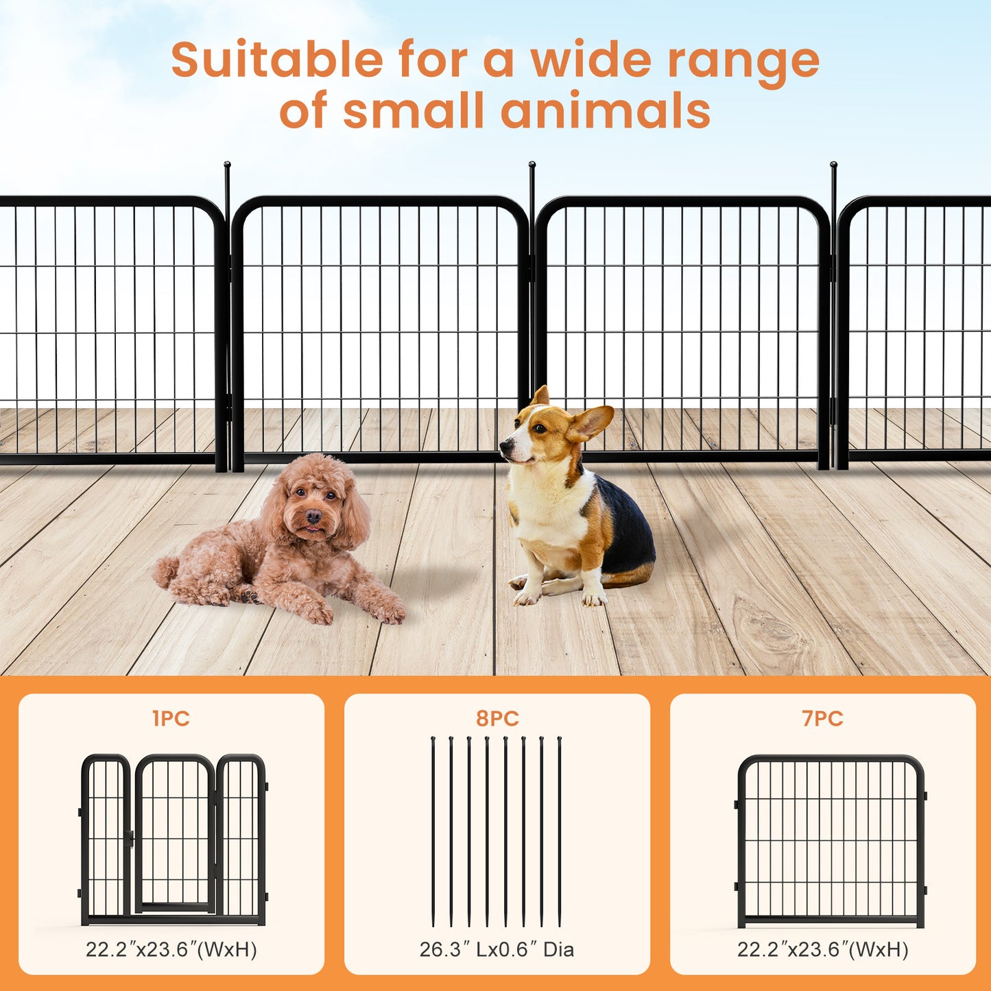 Dog Playpen Outdoor, 8 Panel Dog Fence 24" Pet Pen for Small Dogs Pet Exercise Pen for Puppy/Rabbit/Small Animals Portable Playpen for RV Camping Garden Yard, Indoor. Black, 22.2'' W x 23.6'' H.