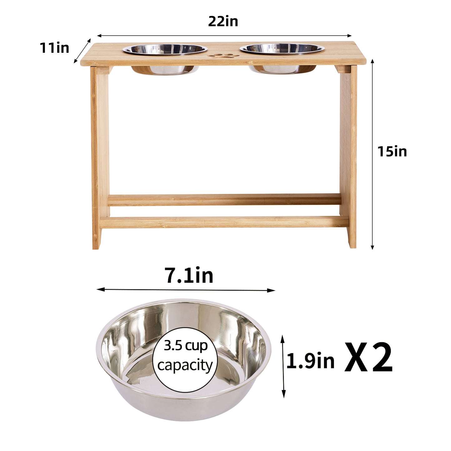 Gardenia Raised Dog Bowl Stand for Medium Sized Dogs, Elevated Dog Bowls, Bamboo Raised Dog Bowl, Dog Food Bowl Stand, Feeding Station